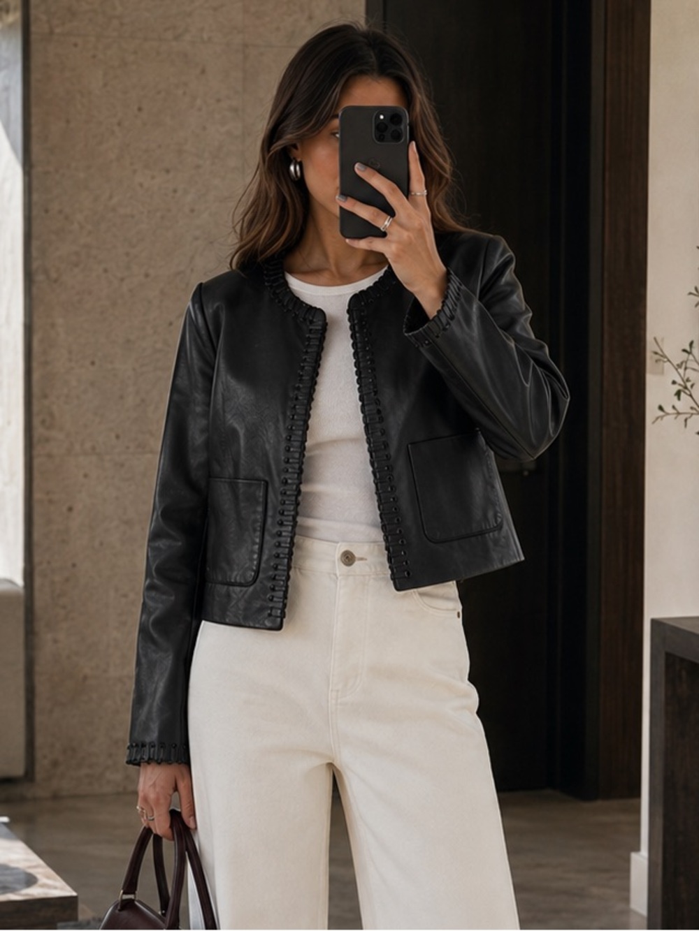 Rag & Bone Black Genuine Leather Whipstitch Jacket Size 6 Luxury
